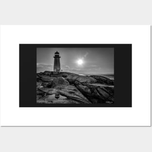 B&W of Iconic Lighthouse at Peggys Cove, Nova Scotia Posters and Art